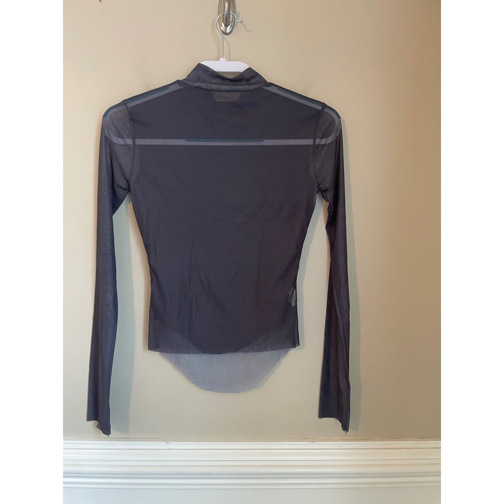 Gray Skeleton Dog Mock Neck Mesh Long Sleeve Top Size S Gothic Grunge Punk - Picture 3 of 8
